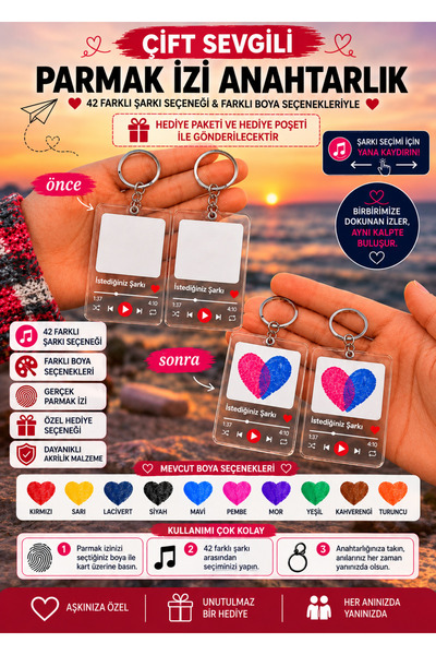 BİRBEYSTORE Sevgili Parmak Izi Seti Anahtarlık Çift Sevgili Anahtarlık Sevgil...