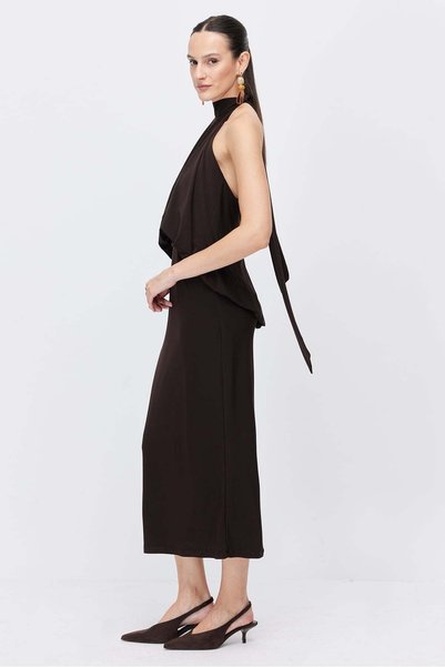 PAULMARK Rochie maxi drapată cu guler halter pentru femei