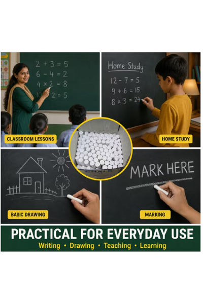 AL ARQAM 100pcs White Chalk Sticks for Blackboard, Classroom Writing Chalk Set, School Teaching Drawing Chalk for Teachers, Students, Classroom, Office & Learning Supplies