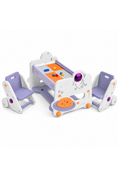 BuzzleB Set masa si 2 scaune pentru copii BuzzleB, 3 in 1, tema spatiala, mas...