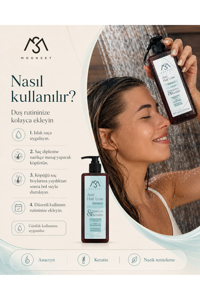 moonset Saç Dökülmesine Karşı Etkili Premium Şampuan Keratin Ve Bitkisel Özlü Saç Güçlendirici Bakım 400 ml