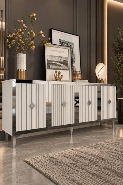 180MHK4BG LİNNA LAZER PLEKSİ DESEN KONSOL BEYAZ-GÜMÜŞ