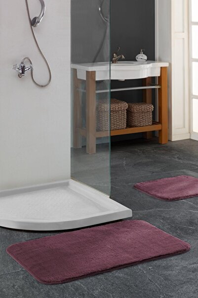 Elart Doly Banyo Paspas Takımı 2'li Kaydırmaz Tabanlı Peluş Mürdüm