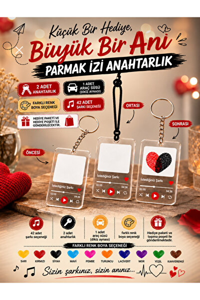 Dikiz Aynası Süsü 1 Adet Parmak izi Anahtarlık 2 Adet Çift Sevgili Anahtarlık
