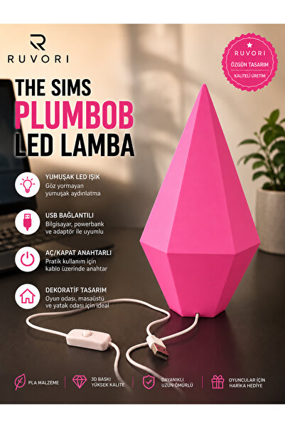 RUVORI The Sims Plumbob LED Gece ve Masa Lambası Pembe Renk – USB Bağlantılı ...