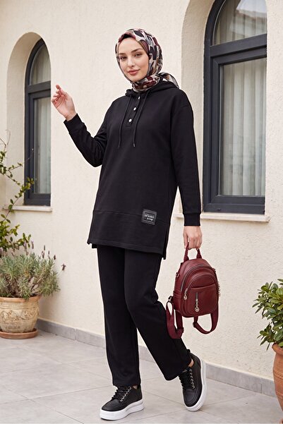 Modamorfo Snap-Fastened Arma Detailed Double Combed Cotton Set - Black