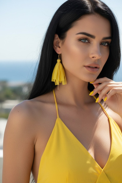 maia Gold Color Chain Earrings – Yellow Color Tassel Design