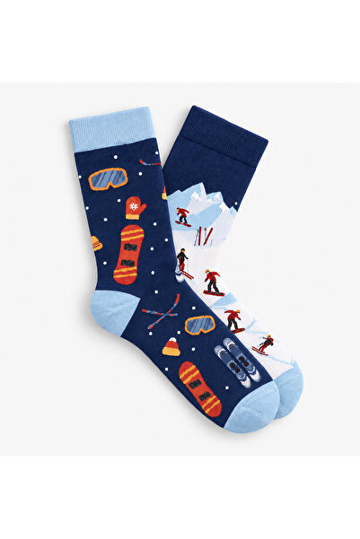 Loopie Socks Snowboard Desenli Tasarım Soket Çorap - İsme Özel Şerit - Hediye...