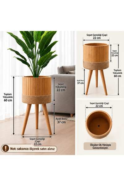 BLACK PEARL Bambu Saksı Sepeti Ahşap Ayaklı Saksı