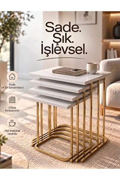 Nokta Sehpa Home 4LÜ RÜYA TREND GOLD METAL BEYAZ TABLA ZİGON SEHPA YAN SEHPA ...