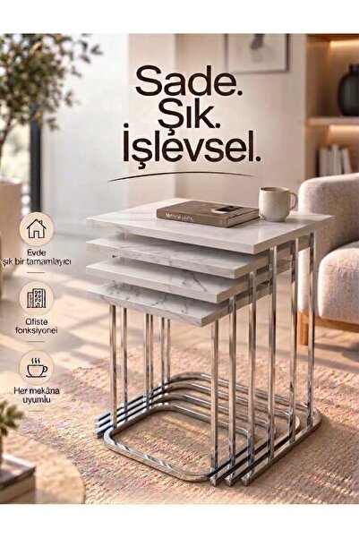 Nokta Sehpa Home RÜYA TREND GÜMÜŞ METAL BEYAZ MERMER DESEN TABLA ZİGON SEHPA ...