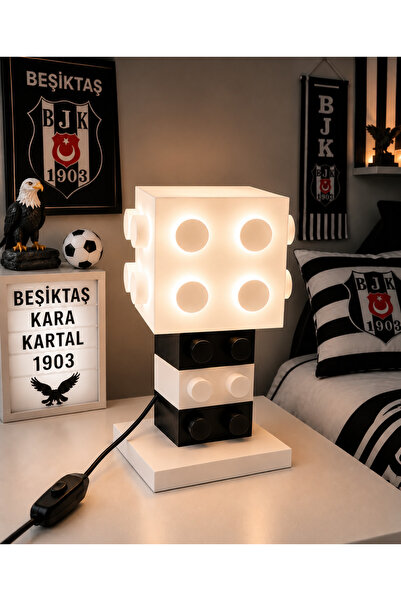 Özel3DBaskılar PİCCOMİNO Siyah Beyaz Blok Tasarımlı LED Gece Lambası