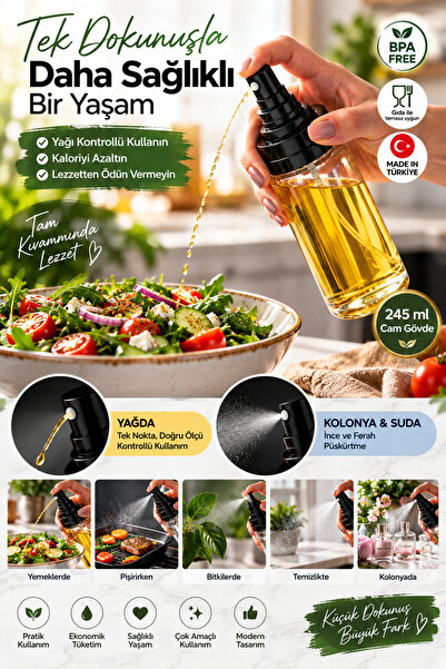 GENCHOME HOMEWARE Cam Sprey Yağdanlık 245 ML – Zeytinyağı İçin Akıtmalı, Su K...