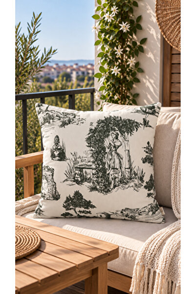 Decamor home Rustic Patterned Ecru Green Throw Pillow Cover 1 Piece