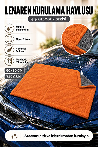 Lenaren 740 GSM 50×80 cm Oto Kurulama Havlusu – Yüksek Emici Mikrofiber Bez