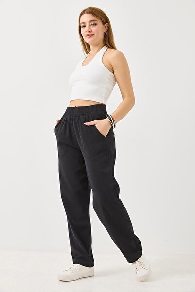 Juuuj Black Canvas Woven High-Waisted Elastic Adjustable Detailed Mom Form Pa...