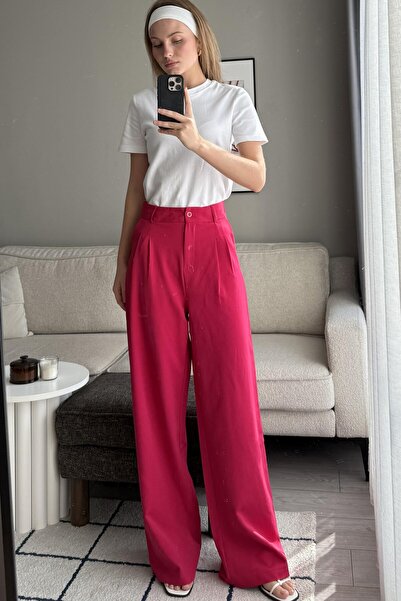 Juuuj Nar High Waist Elastic Waist Adjustable Detailed Wide Leg Comfortable C...