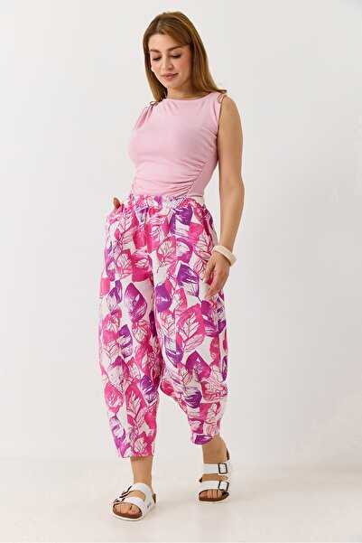 Juuuj Pink Woven Fabric Elastic Waist Carrot Cut Comfortable Fit Pants Suitab...