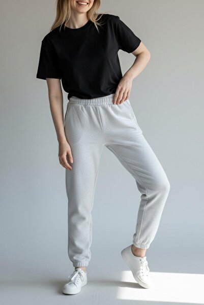 Juuuj Gray Shaded Three-Thread Knitted Sweatpants with Elastic Waist and Cuff...