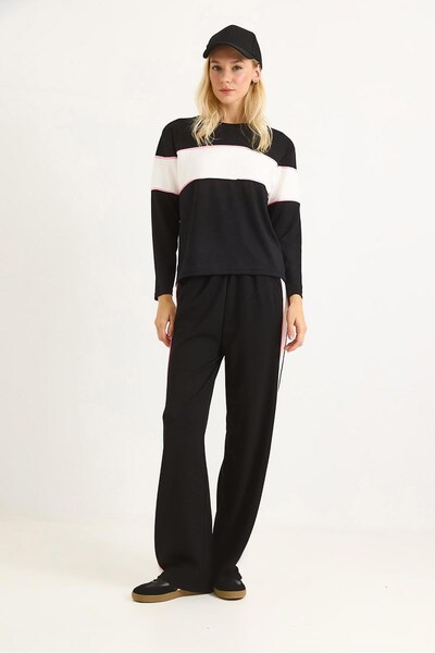 Juuuj Black Modal Fabric Elastic Waist Comfortable Fit Side Stripe Detailed P...