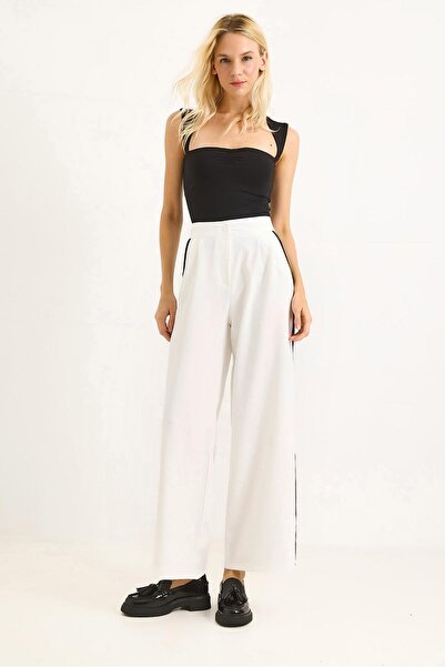 Juuuj White Polyester Fabric High Waist Wide Leg Comfortable Fit Pants with S...