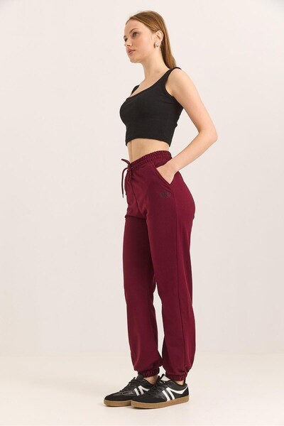 Juuuj Burgundy Two-Strap Flexible Fabric Elastic Waist Pocketed Alo Printed T...