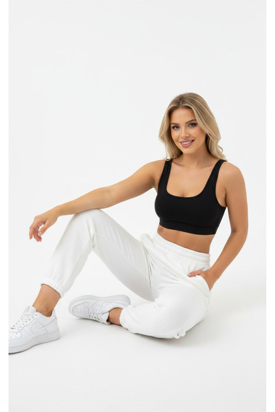 Juuuj White Three-Threaded Stretch Fabric with High Elastic Waist and Leg Det...
