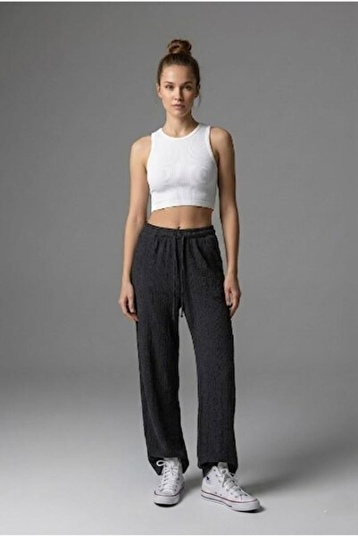Juuuj Black Wrinkled Textured Elastic Waist Casual Cut Practical and Comforta...