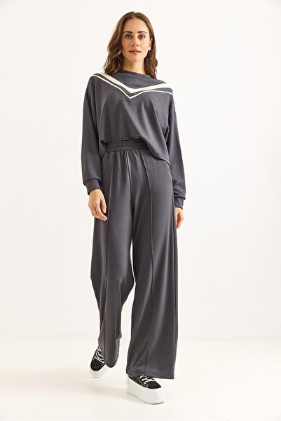 Juuuj Gray Modal Fabric Elastic High Waist Wide Leg Relaxed Fit Knitted Trous...