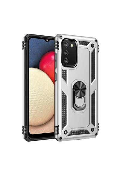OtoTech غطاء سيليكون لجهاز سامسونج جالاكسي A03S صوفيا بتصميم حلقة - فضي