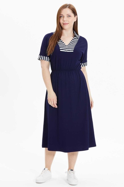 Selen V-Neck Striped Navy Blue Standard Women's Dress 25Ysl7585-Bb