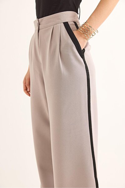 Juuuj Gray Polyester Fabric High Waist Wide Cut Palazzo Trousers with Stripe ...