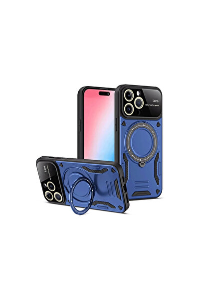 Apple iPhone 16 Pro Kılıf Joy Lens Standlı Kapak - Lacivert