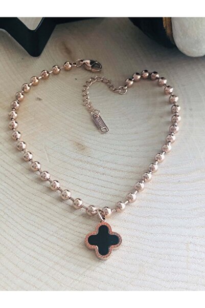 ACAR TAKI Rose Color Clover Model Dori̇ka Steel Anklet 22+5 cm 316L3982