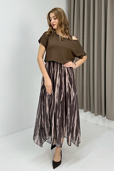 Juuuj Brown Modal Fabric Double-Looked Thick Strap Chiffon Lined Short Top De...