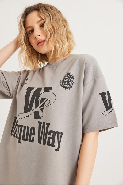 Juuuj Tricou gri din bumbac, cu țesătură elastică, cu decolteu tip bicicletă,...