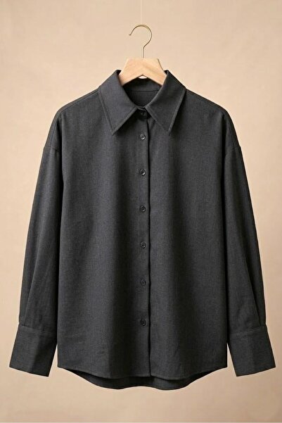 Juuuj Anthracite Flexible Textured Shirt with Collar, Cuffs and Sleeves, Rela...