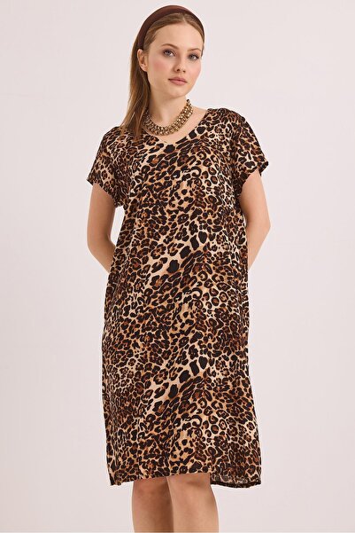 Juuuj Leopard Patterned Woven Viscose Cotton Lycra Blend V-Neck Comfortable F...