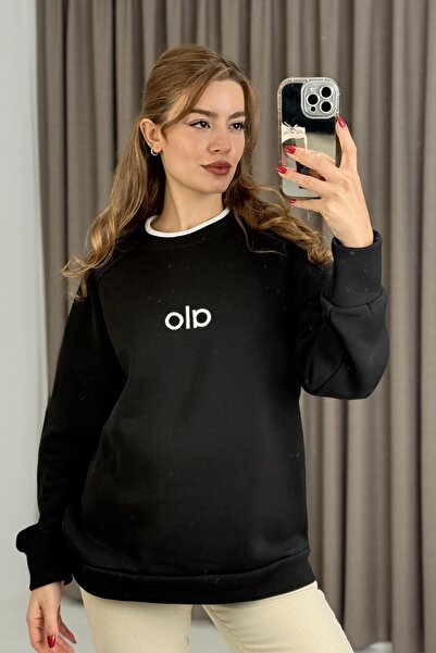 Juuuj Μαύρο φούτερ με γιακά σε αντίθεση, χαλαρή εφαρμογή, μακρυμάνικο, με λεπ...