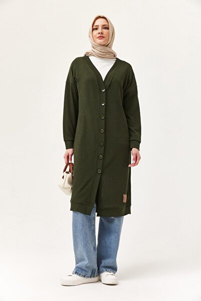 Juuuj Green Knitwear Fabric V-Neck Off-Shoulder Long Sleeve Straight Cut Butt...