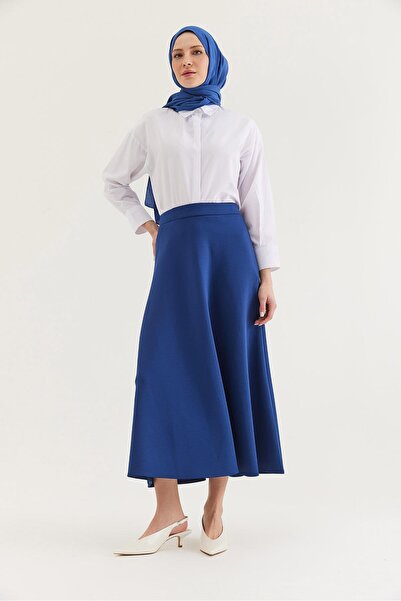 Juuuj Blue Stretchy Fabric Elastic Waist Comfortable Cut Wide Form Polyester ...