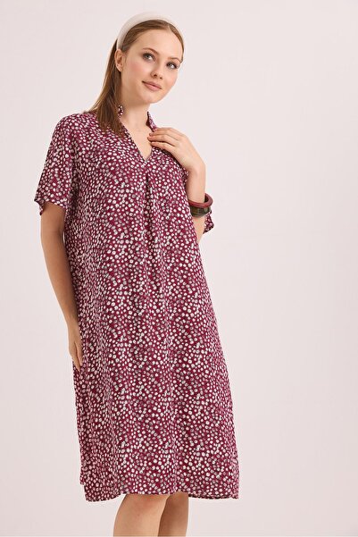 Juuuj Burgundy Cotton Viscose Woven V-Neck Comfortable Fit Flexible Textured ...