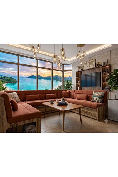 Doğal Huş Marin Kontra Ahşap Vernikli Orta Sehpa