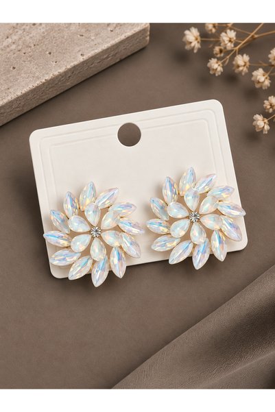 serelya White Color Crystal Stone Flower Model Women's Earrings