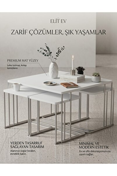 Nokta Sehpa Home İç içe geçer set 5li TEKERLEKLİ 4+1 YAVRULU ORTA SEHPA gümüş...
