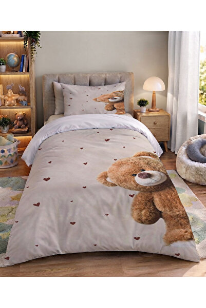 Şen Dekorasyon Teddy and Hearts Duvet Cover Set