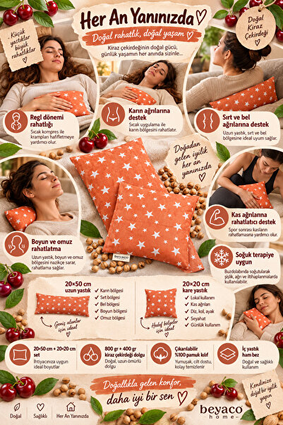 BEVACO وسادة بذور الكرز مقاس 20×20 و20×50 - مع غطاء قابل للإزالة