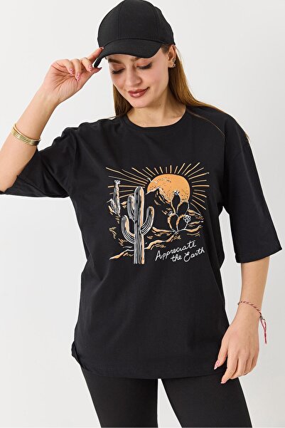 Juuuj Tricou negru, elastic, cu textură, cu gât turnat, cu mânecă scurtă, cu ...