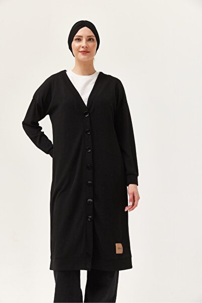 Juuuj Black Knitwear Fabric V-Neck Off-Shoulder Long Sleeve Relaxed Fit Butto...