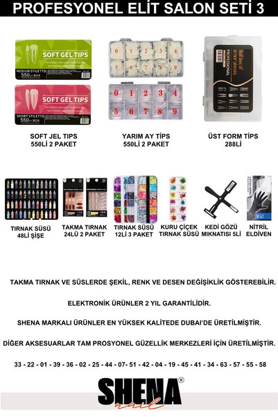 Shena Kalıcı Oje - Protez Tırnak Elit Salon Seti 3 (20Lİ OJE - BUILDER JEL | AKSESUAR) From Dubai